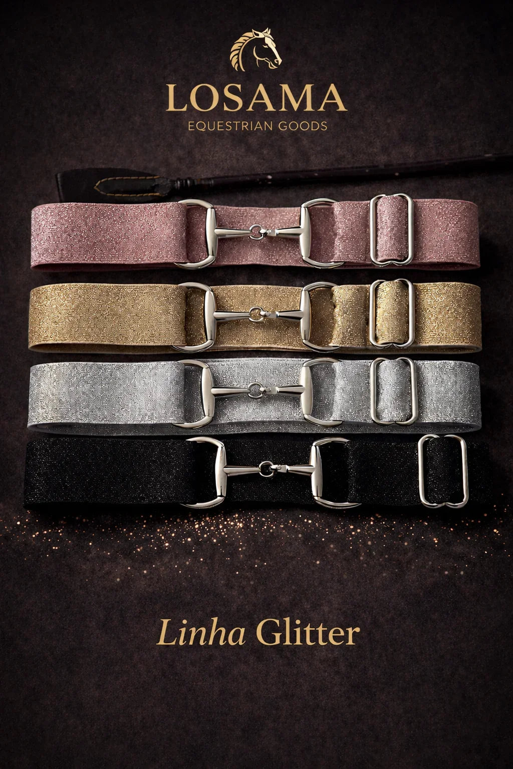 Cinto Hipismo Losama Glitter | Elástico Ajustável com Bridão Prateado
