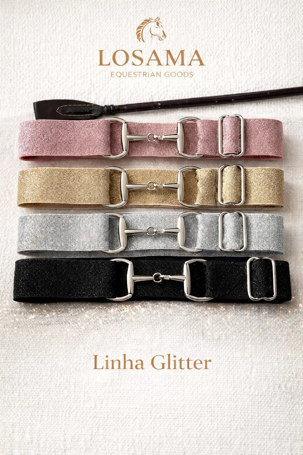 Cinto Hipismo Losama Glitter | Elástico Ajustável com Bridão Prateado