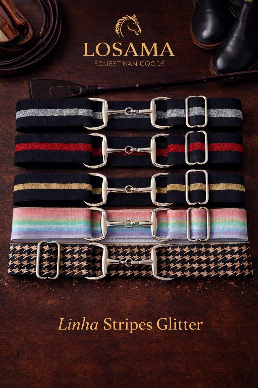 Cinto Hipismo Losama Stripe Glitter | Elástico Ajustável com Fivela de Bridão