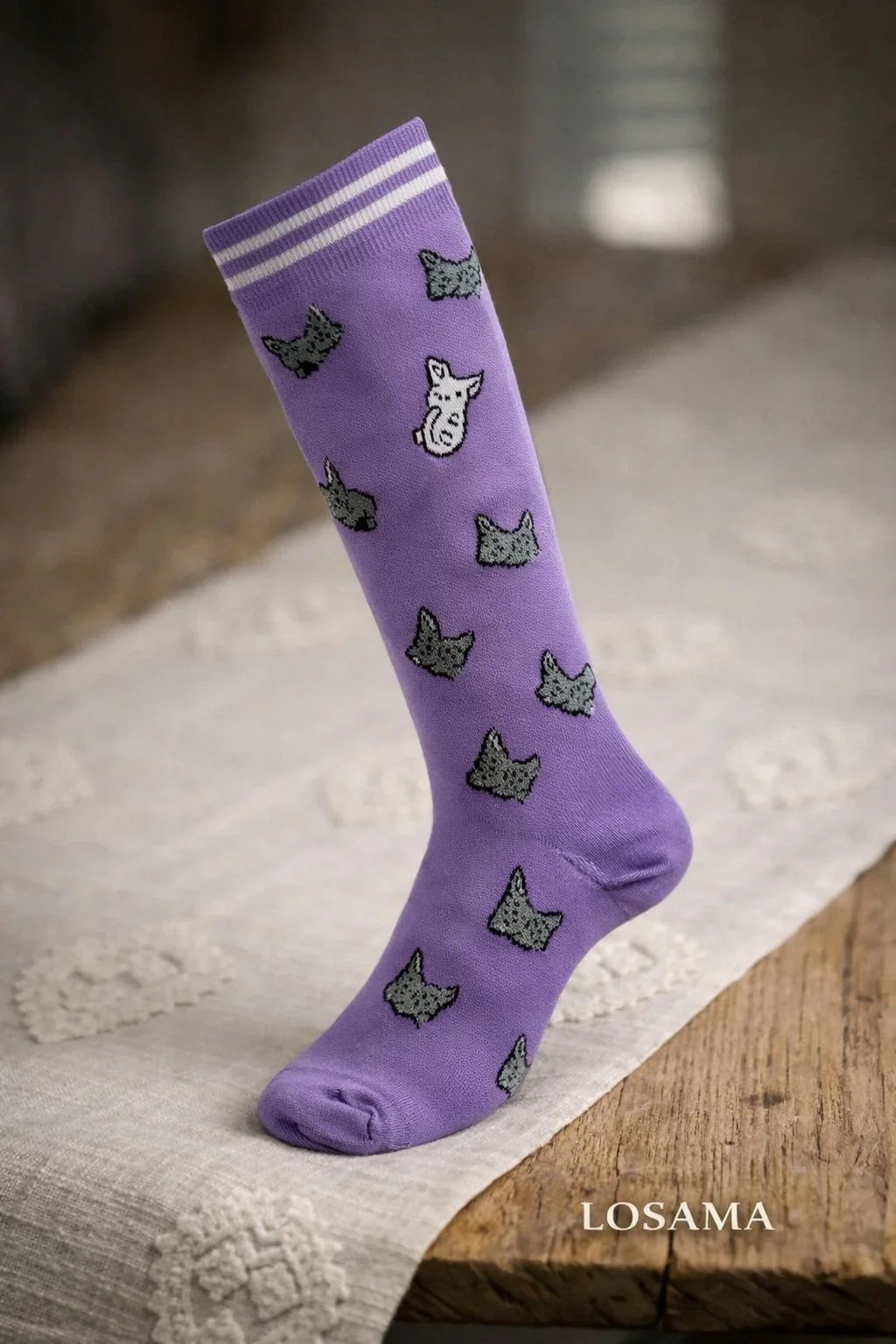 Meia de Hipismo Losama Cat Lilás | Cano Longo para Montaria