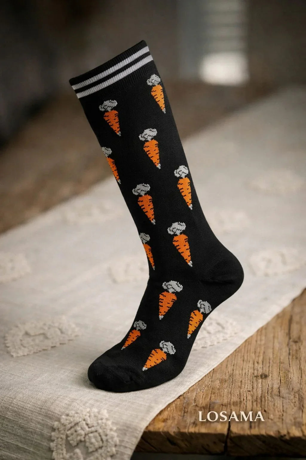 Meia de Hipismo Losama Carrot Preta | Cano Longo para Montaria